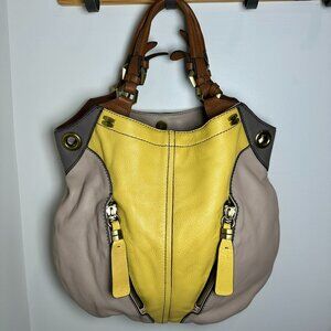 Oryany Leather Shouder Bag | Yellow & Taupe | Made in Italy